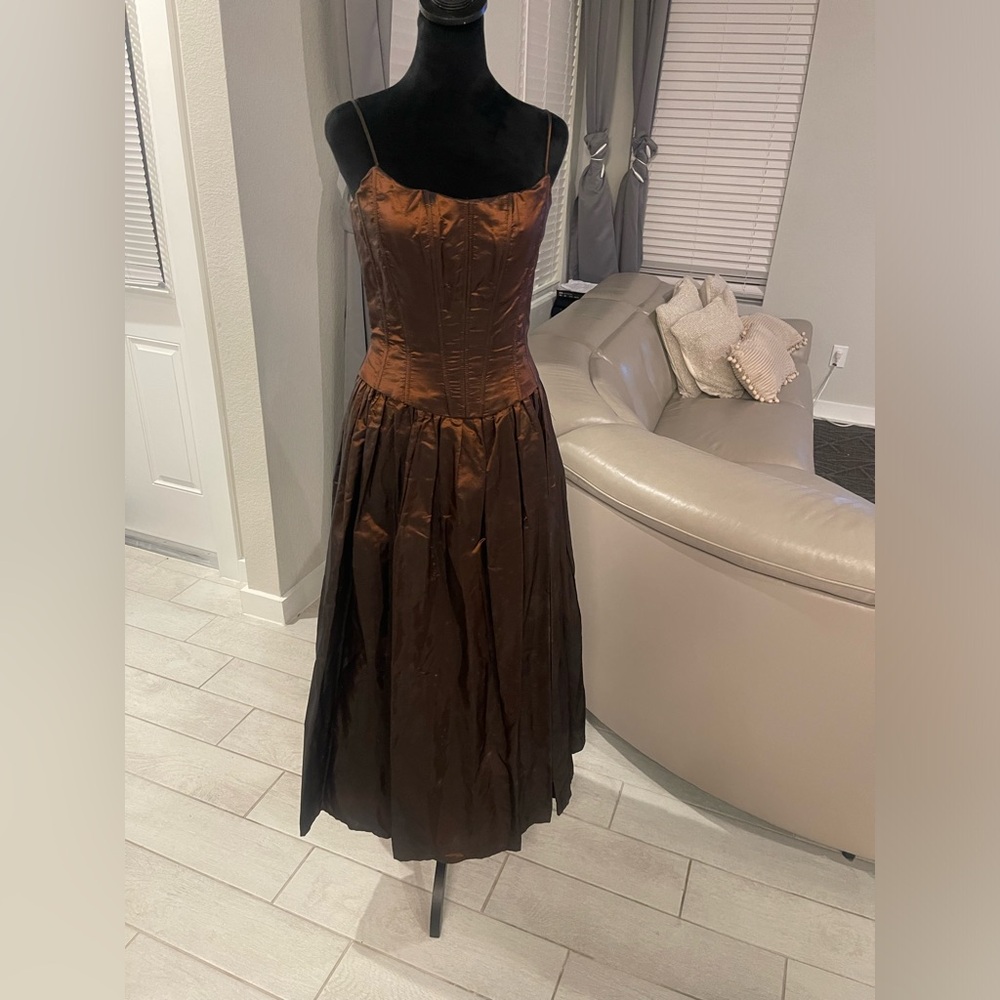 Gunne Sax Vintage 80s Jessica McClintock bronze Fairycore corset Maxi Dress S